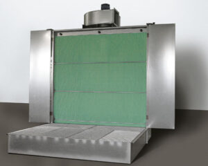Trockenspritzwand mit Faltkartonfilter und Glasfaserfilter