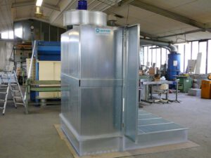 Trockenspritzwand mit Unterabsaugung und Glasfaserfilter